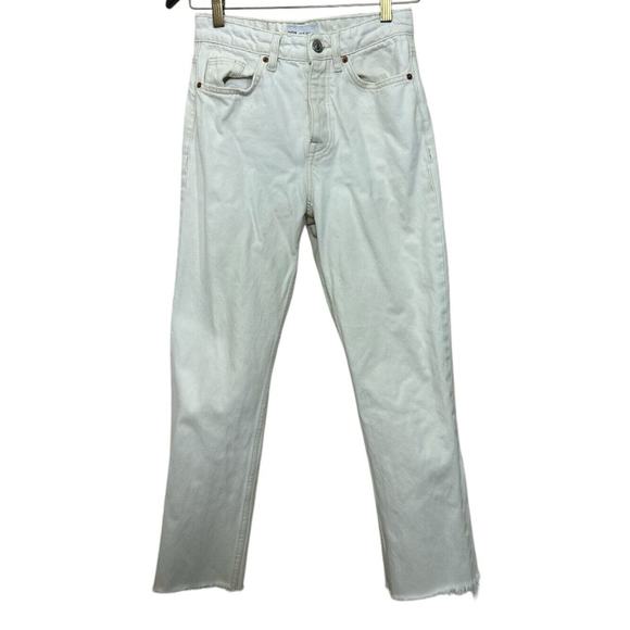 ZARA Womens High Rise Straight Leg Button Fly Jeans Off White Size 4 US Raw Hem - Picture 6 of 7